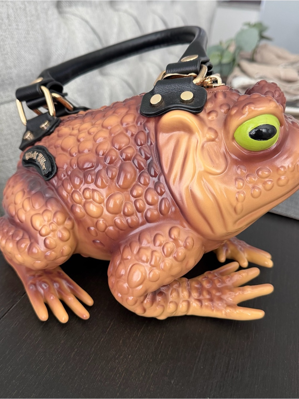 Whimsical Frog Crossbody Bag in Brown with Red Mushroom Accent - Picture 7 of 10